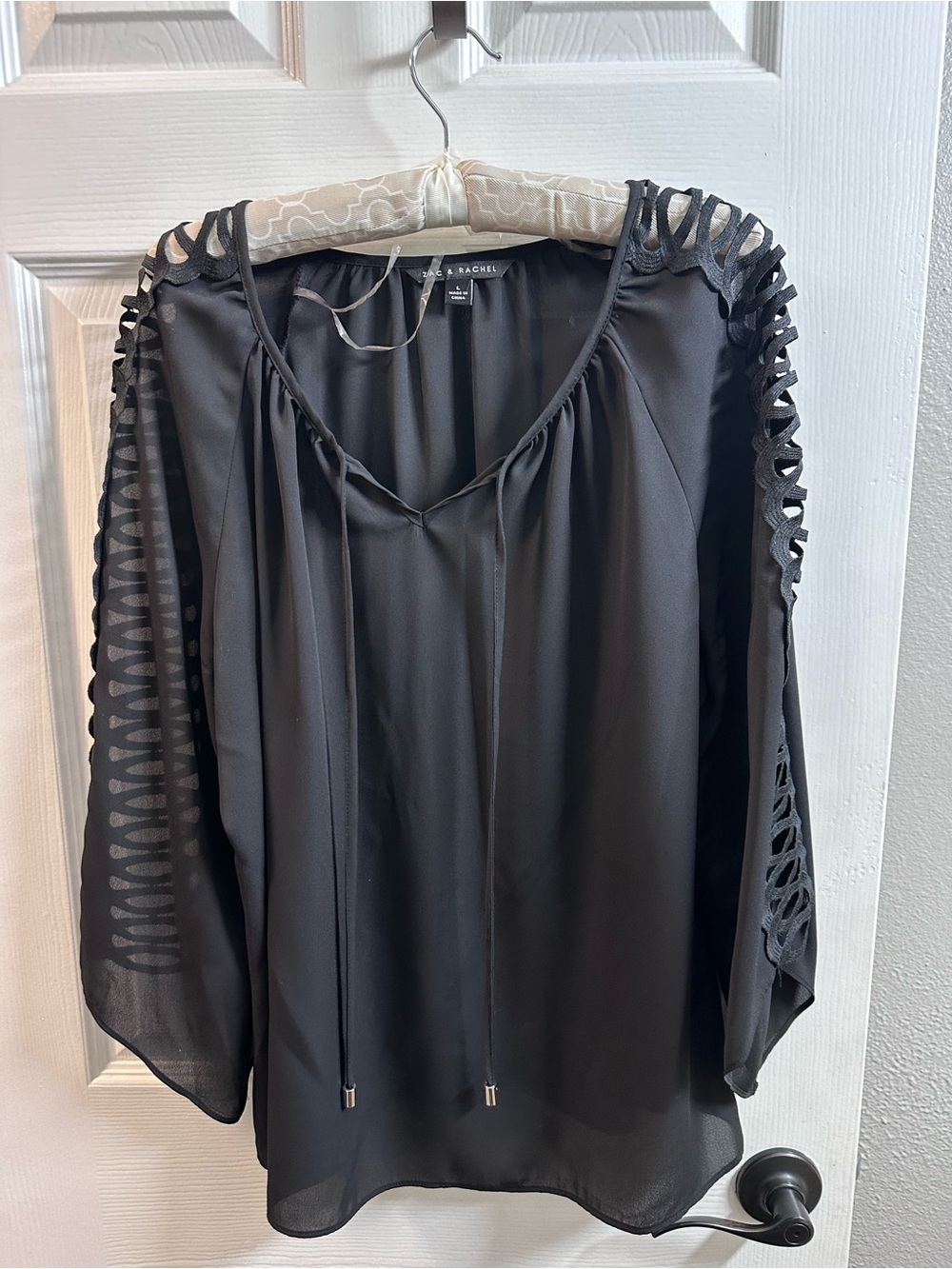 Zac & Rachel Roy Black Lace-Sleeve Peasant Blouse